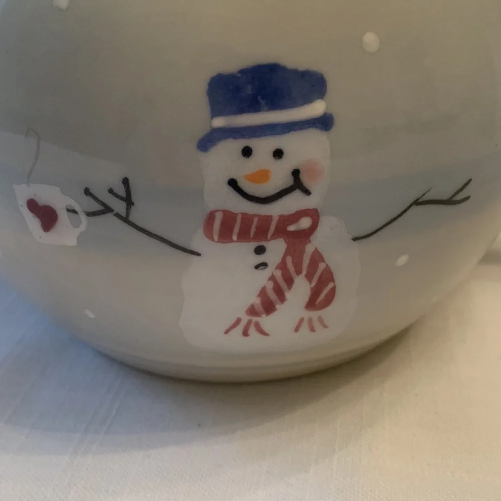 Hartstone Pottery SNOW PEOPLE 48 Snowman Blue Vintage 1989. Crate & Barrel.
